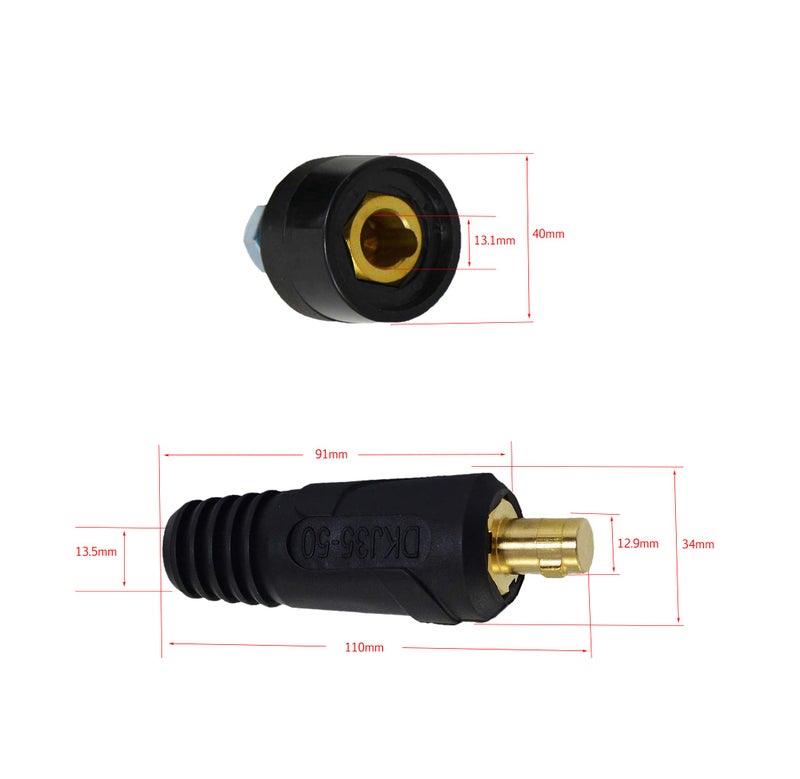 RIVERWELD TIG Welding Cable Panel Connector Plug & Socket Set DKJ35-50 & DKZ35-50 315Amp With Red & Black Color Dinse-Style Quick Fitting 4pcs - Image 4